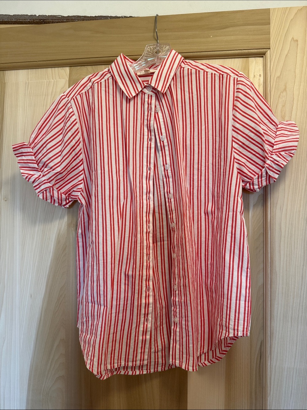 Red and white striped button up